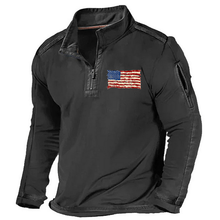 Maturelion Men's Henley Shirt USA Flag Print Zipper Henley Shirt