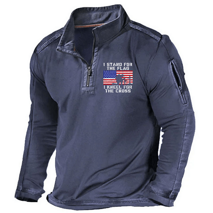 Maturelion Men's Henley Shirt I Stand For The Flag I Kneel For The Cross Henley Shirt