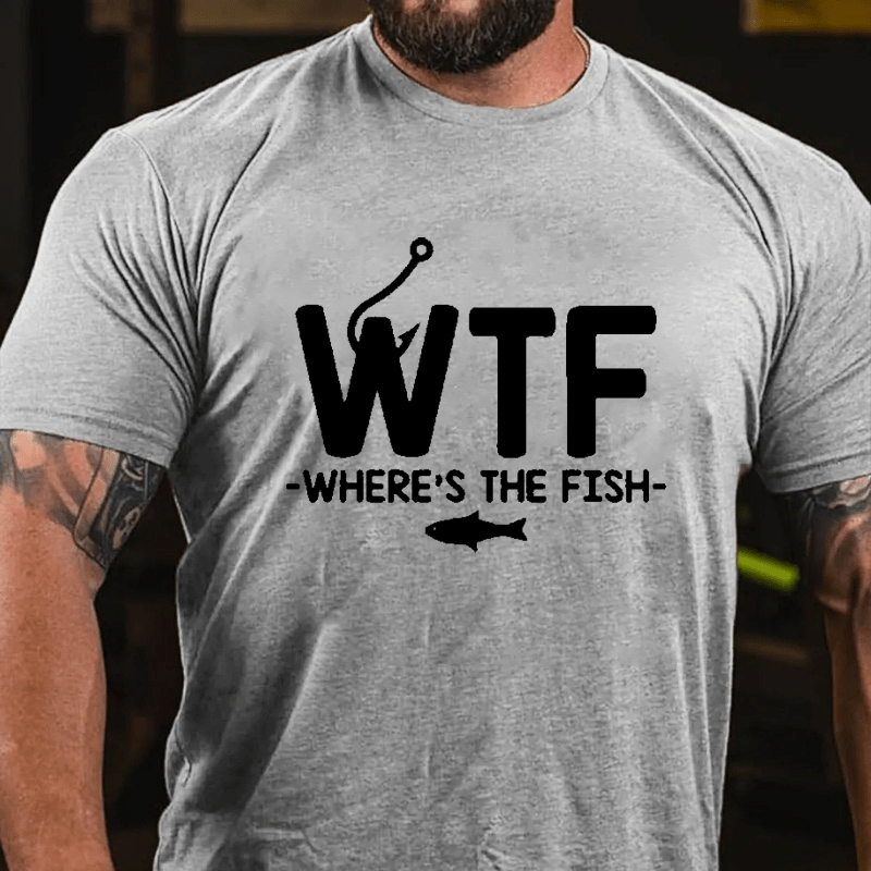 WTF - Where's The Fish Funny Print Cotton T-shirt