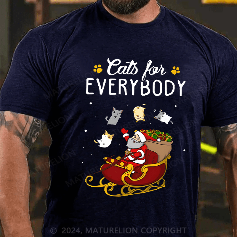 Maturelion Christmas T-Shirt Cats For Everybody Men Ugly Christmas Cat T-Shirt