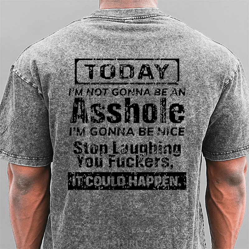 Maturelion Today I'm Not Gonna Be An Asshole I'm Gonna Be Nice Stop Laughing You Fuckers It Could Happen DTG Printing Washed  Cotton T-shirt