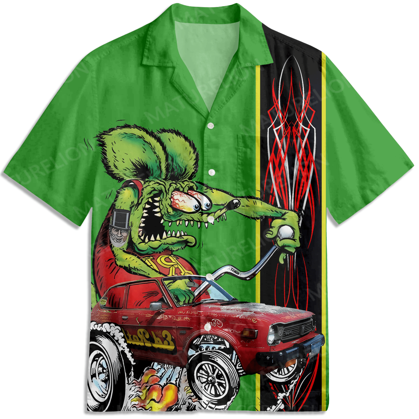 Maturelion Men's Hawaiian Shirt Nostalgic Anime Character Retro Car Short Sleeve Shirt