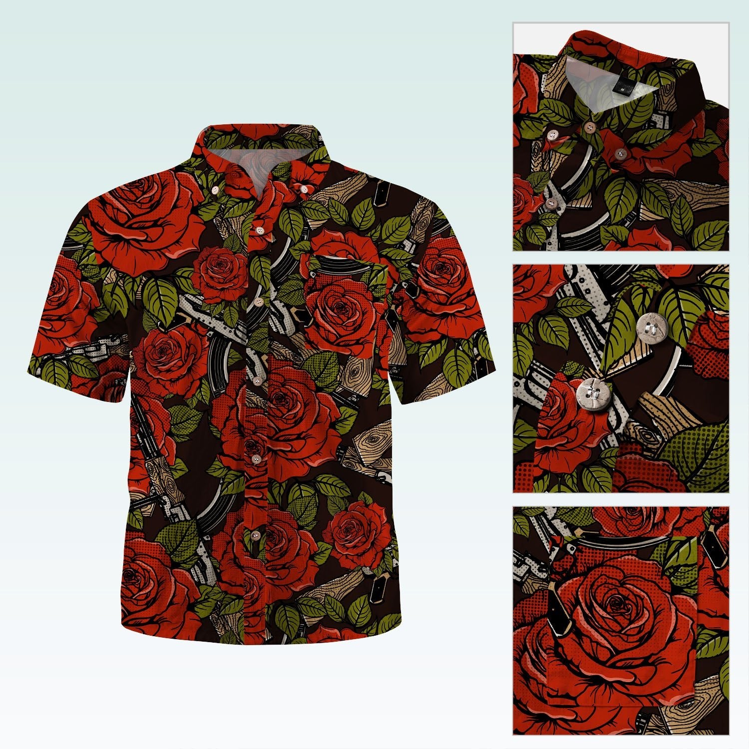 Maturelion Men's Hawaiian Shirt Harper Rose Allover Print Short Sleeve Shirt