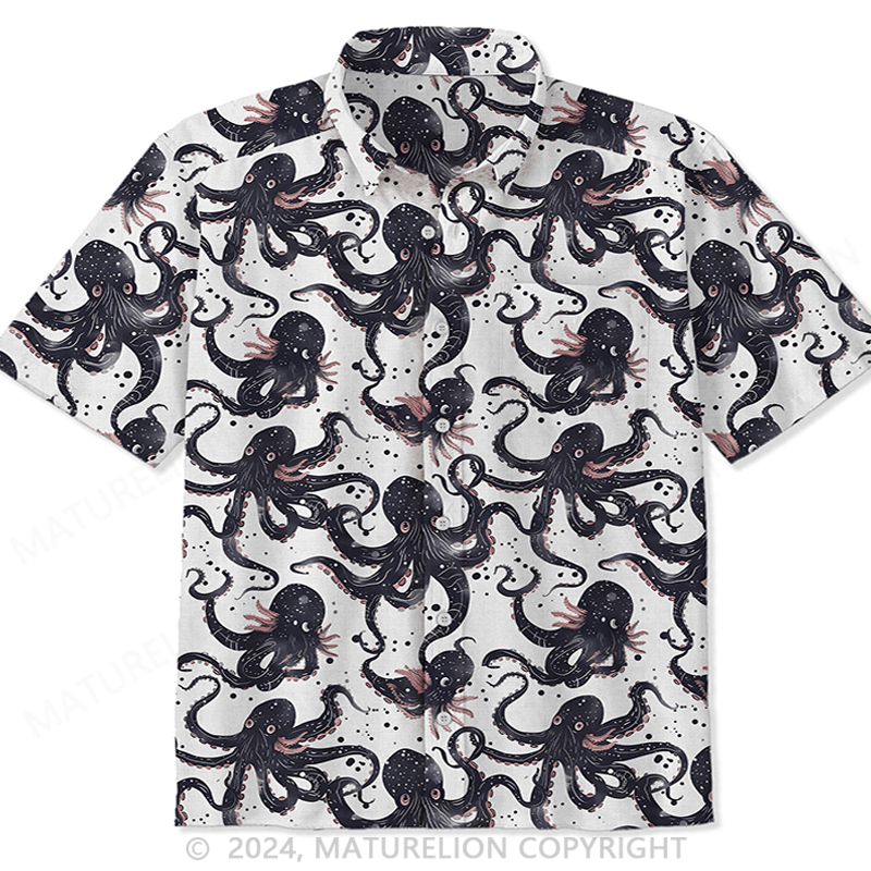 Maturelion Black Octopus Silhouette Hawaiian Shirt