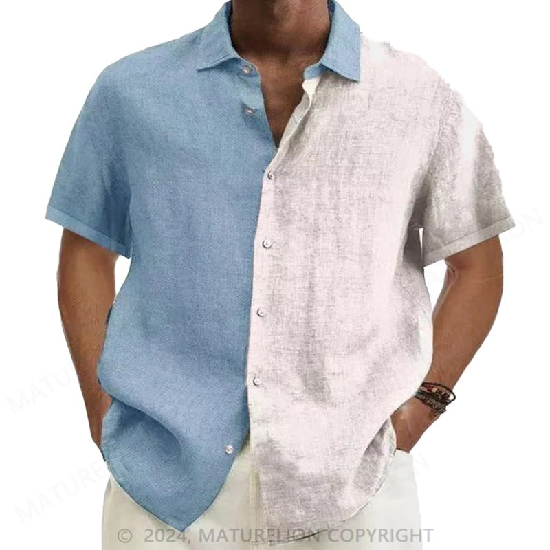 Maturelion Men's Wrinkle-free colour blocking Print Shirt