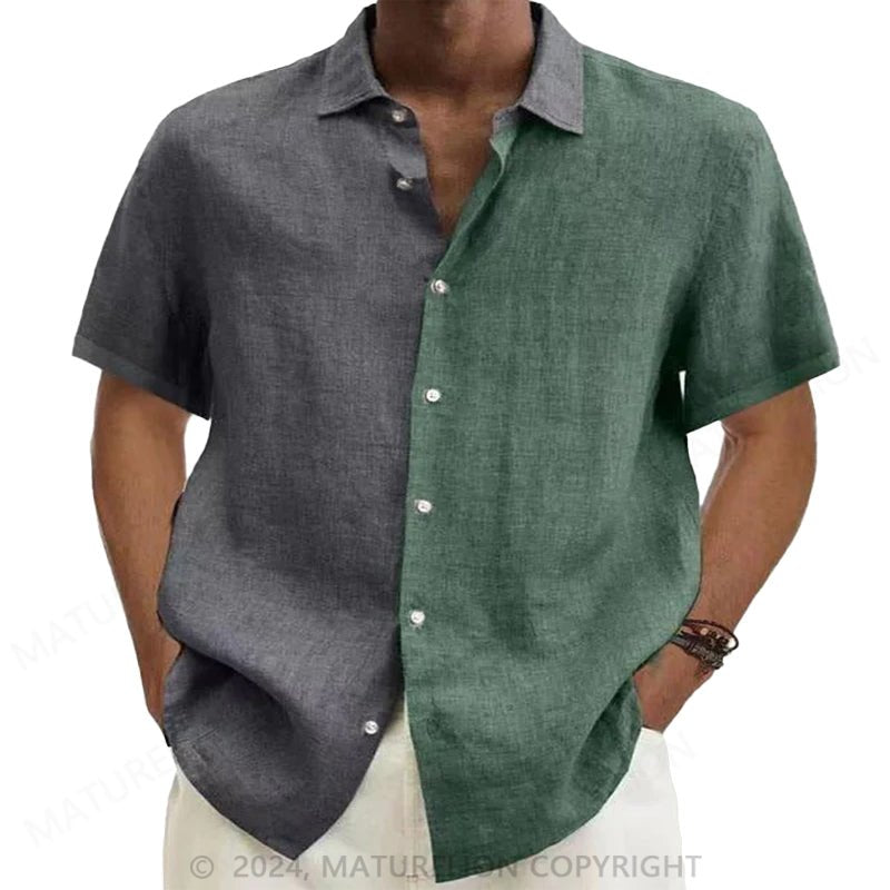 Maturelion Men's Wrinkle-free colour blocking Print Shirt