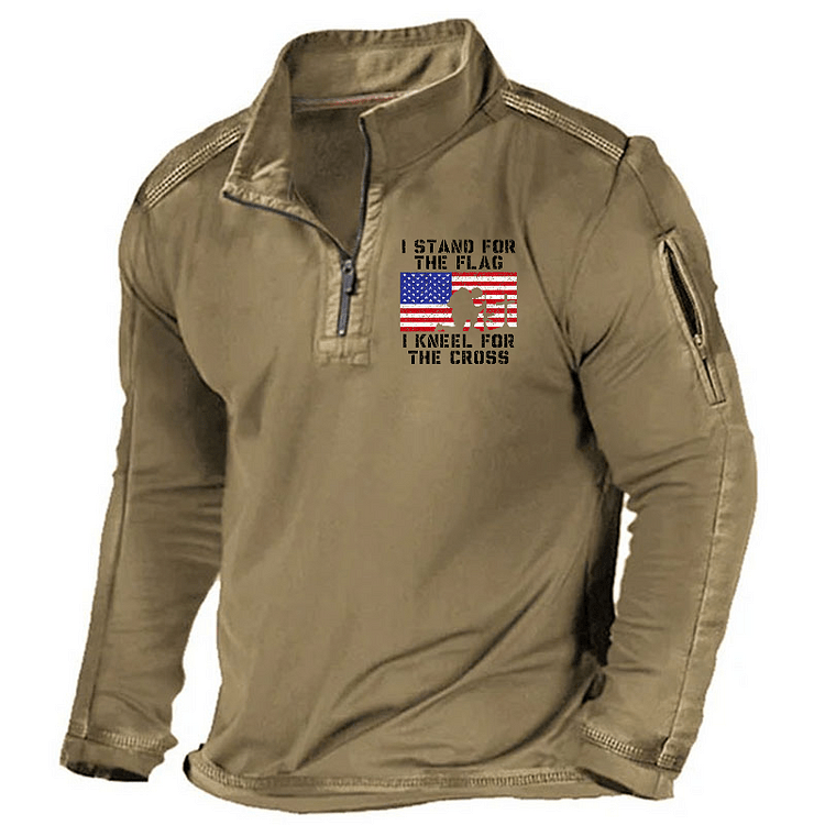 Maturelion Men's Henley Shirt I Stand For The Flag I Kneel For The Cross Henley Shirt