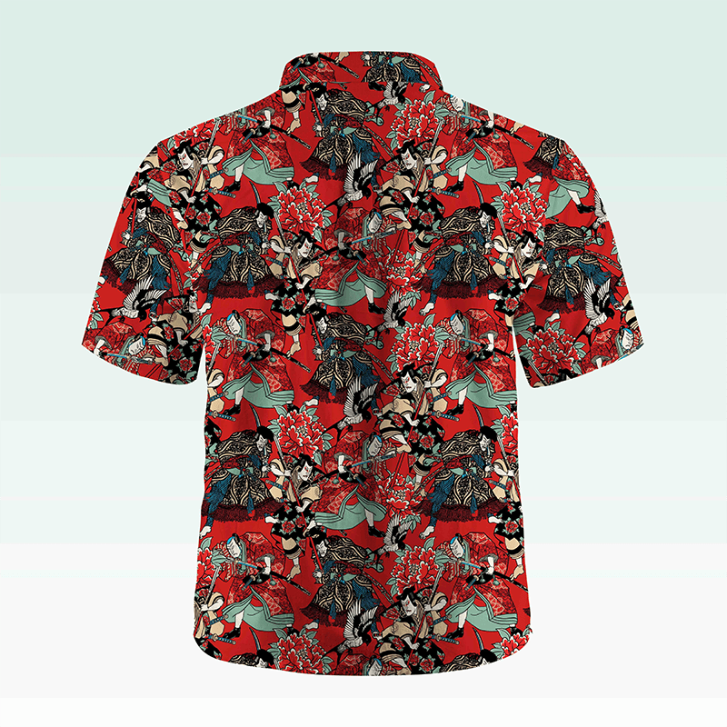 Maturelion Men's Hawaiian Shirt Koi Fish and Waves Cotton Hawaiian Shirt