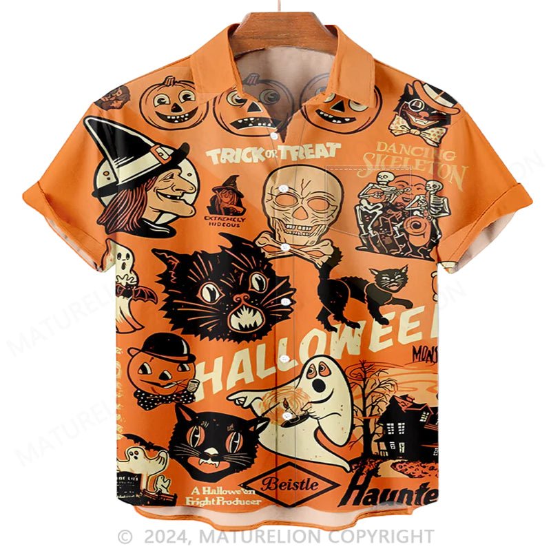 Maturelion Men'S Halloween Cat TRICK AND TREAT Printed Shirt