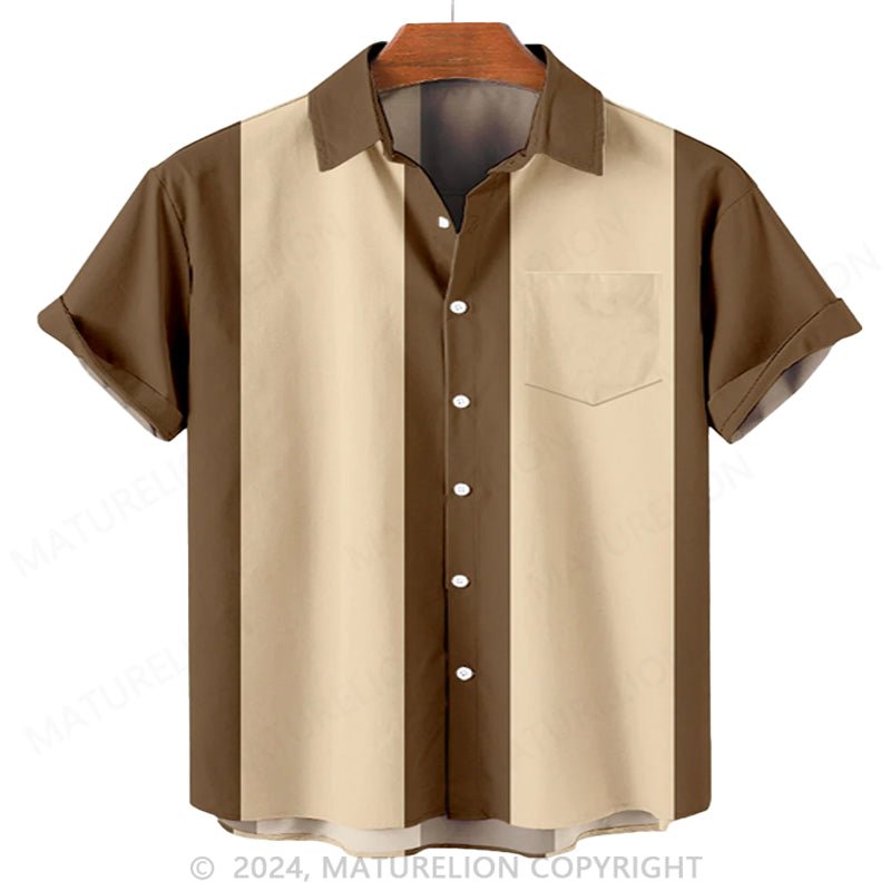 Maturelion Men's Vintage 50s Style Classic Bowling Shirt