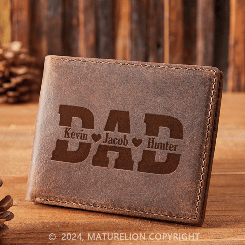 Maturelion Custom Dad Word Leather Wallet Christmas Gift for Men