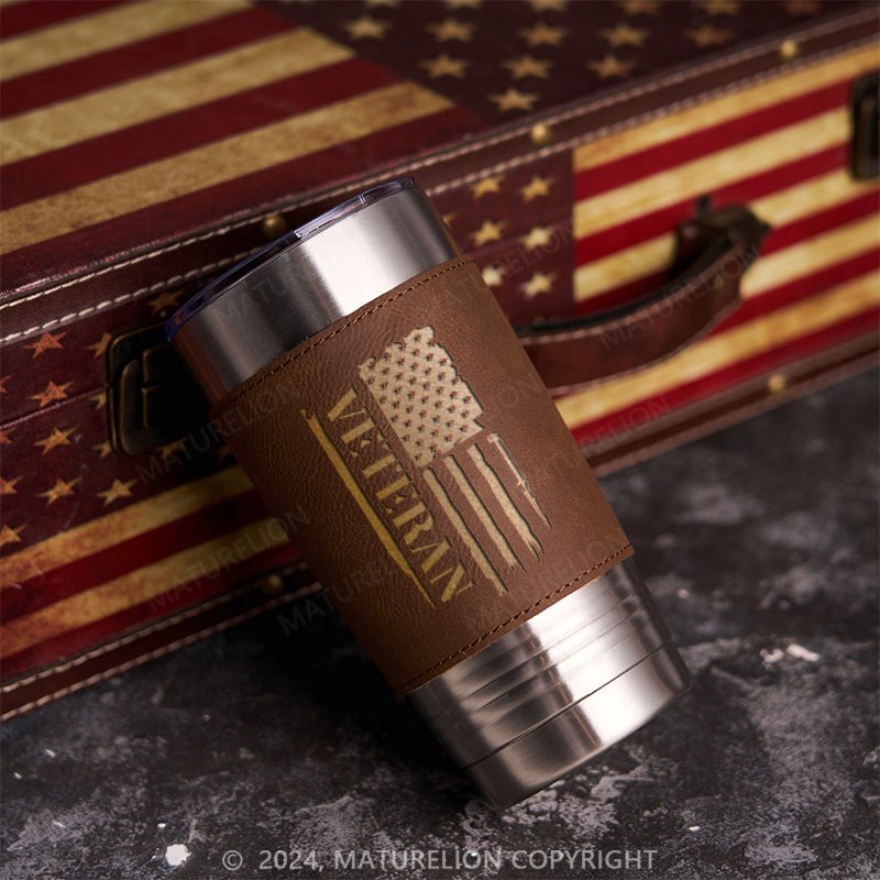 Maturelion Veteran Flag: Leatherette Tumbler