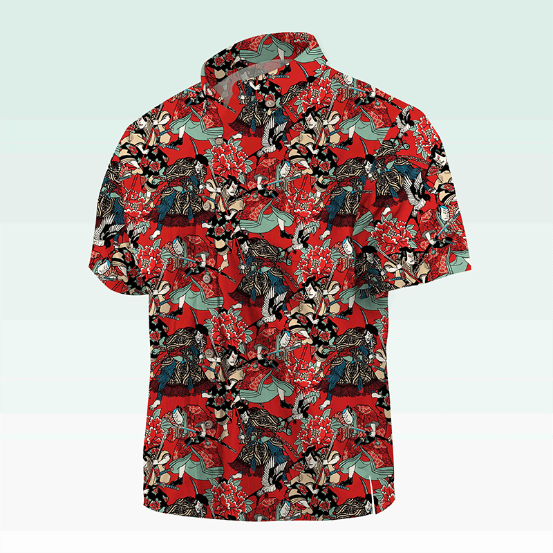 Maturelion Men's Hawaiian Shirt Koi Fish and Waves Cotton Hawaiian Shirt