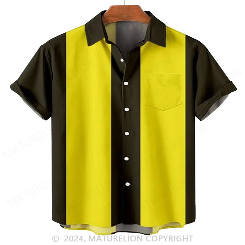 Maturelion Men's Vintage 50s Style Classic Bowling Shirt