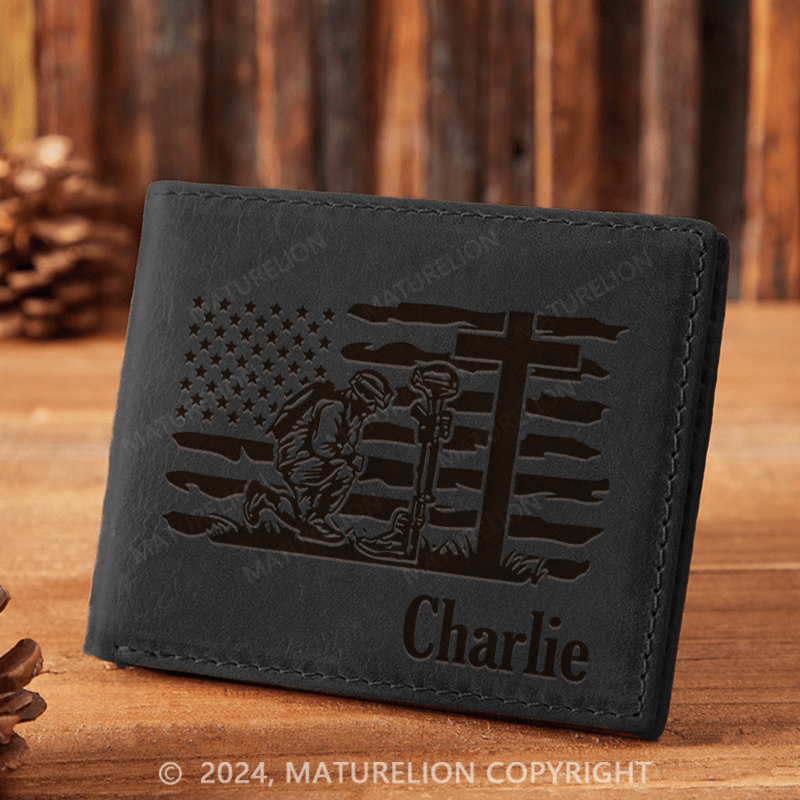 Maturelion Custom Fallen Soldier Tribute Leather Wallet Christmas Gift for Men