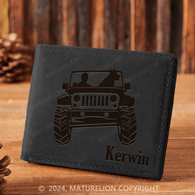 Maturelion Custom Dog Jeep Leather Wallet Christmas Gift for Men