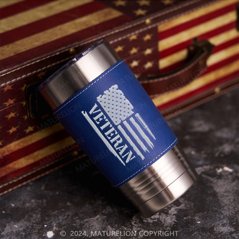 Maturelion Veteran Flag: Leatherette Tumbler