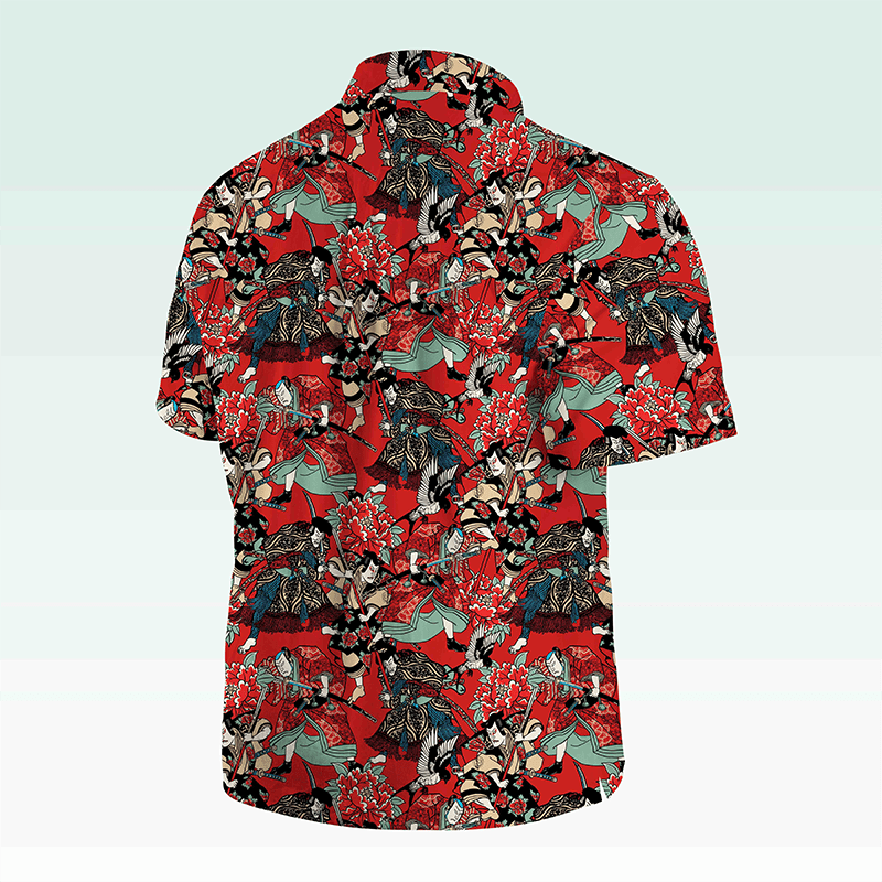 Maturelion Men's Hawaiian Shirt Koi Fish and Waves Cotton Hawaiian Shirt