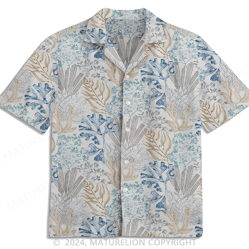 Maturelion Blue Label Leaf Print Hawaiian Shirt