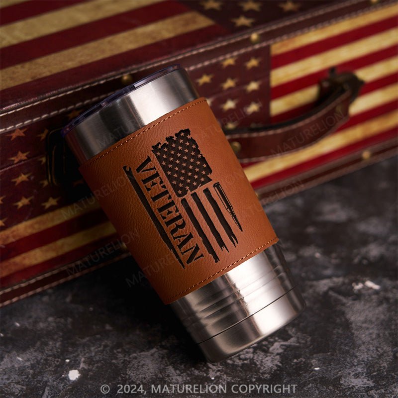 Maturelion Veteran Flag: Leatherette Tumbler