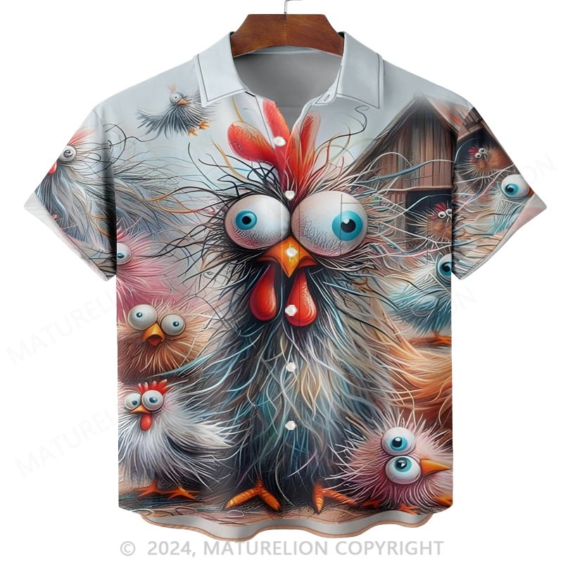 Maturelion Moisture-wicking Funny Abstract Rooster Chest Pocket Hawaiian Shirt