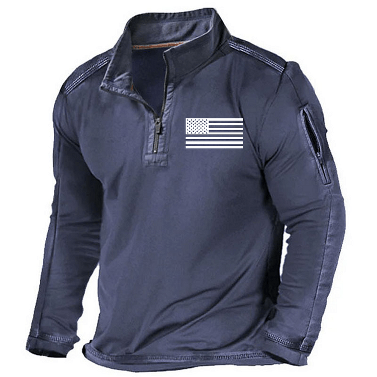 Maturelion Men's Henley Shirt Usa Flag Zipper Graphic Pocket Henley Shirt