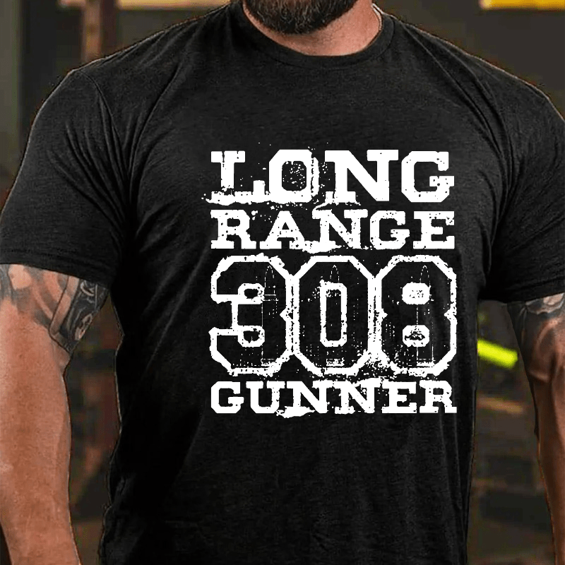 Long Range 308 Gunner Funny Guns Print Cotton T-shirt