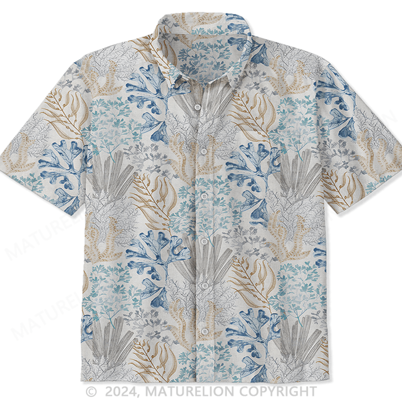 Maturelion Blue Label Leaf Print Hawaiian Shirt