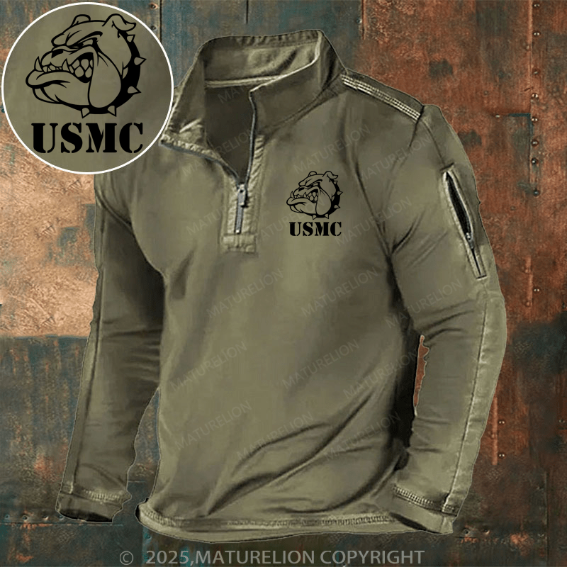 Maturelion Men's Henley Shirt USMC Marine Corps "Bulldog" Henley Shirt