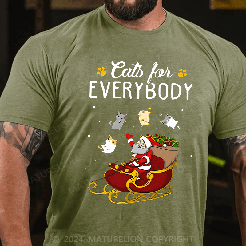 Maturelion Christmas T-Shirt Cats For Everybody Men Ugly Christmas Cat T-Shirt