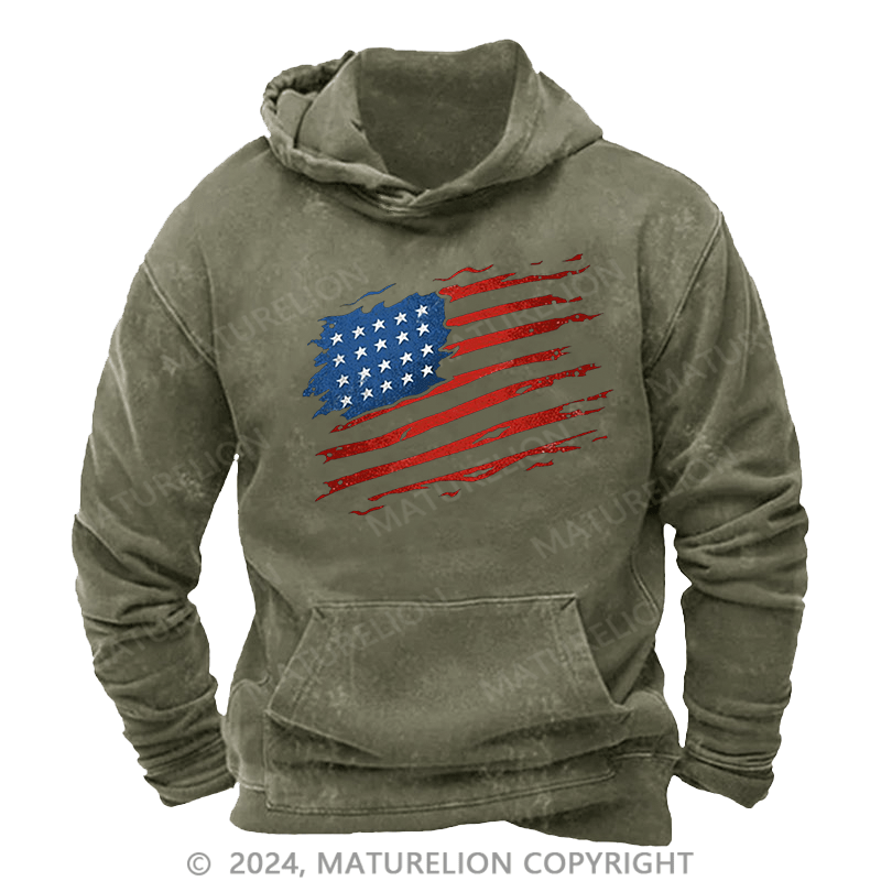 Maturelion Men's Hoodie American Colorful Distressed Waving Flag Hoodie