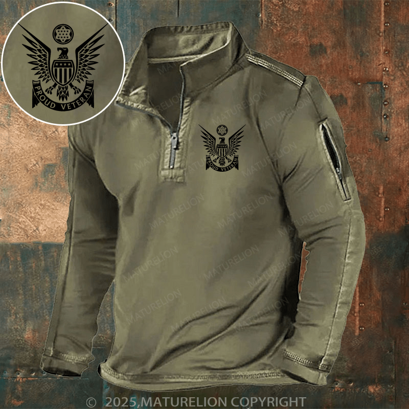 Maturelion Men's Henley Shirt Proud Veteran Stylized Eagle Henley Shirt