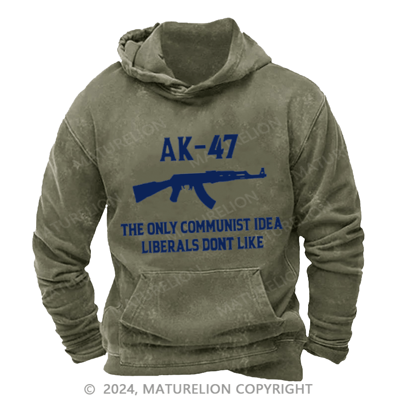 Matuerlion Men's Hoodie AK-47 The Only Communist Idea Liberals Don't Like Washed Hoodie