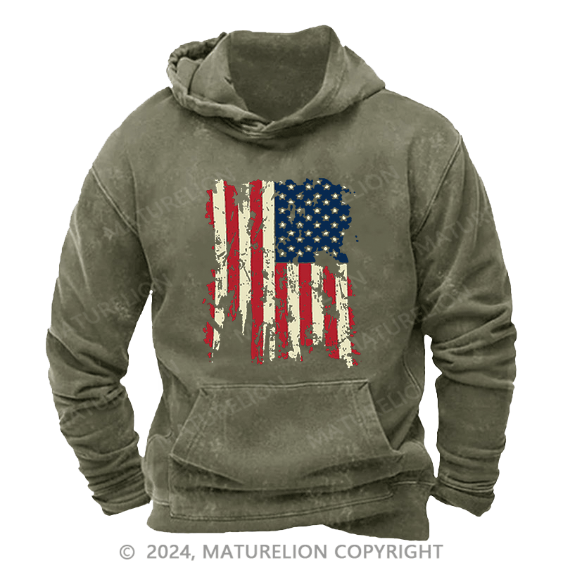 Maturelion Men's Hoodie American Old Design Flag Outdoor Leisure Hoodie