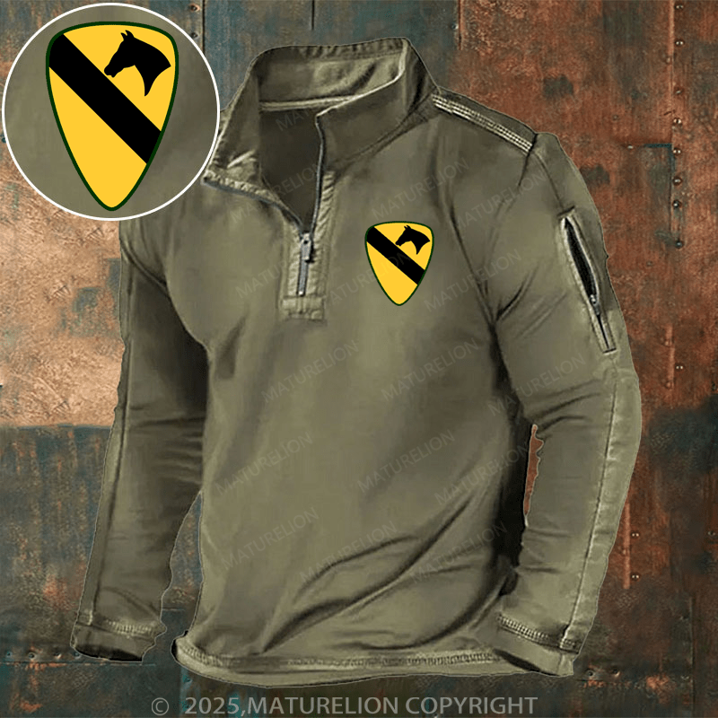 Maturelion Men's Henley Shirt US Army 1st Cavalry Patch Henley Shirt