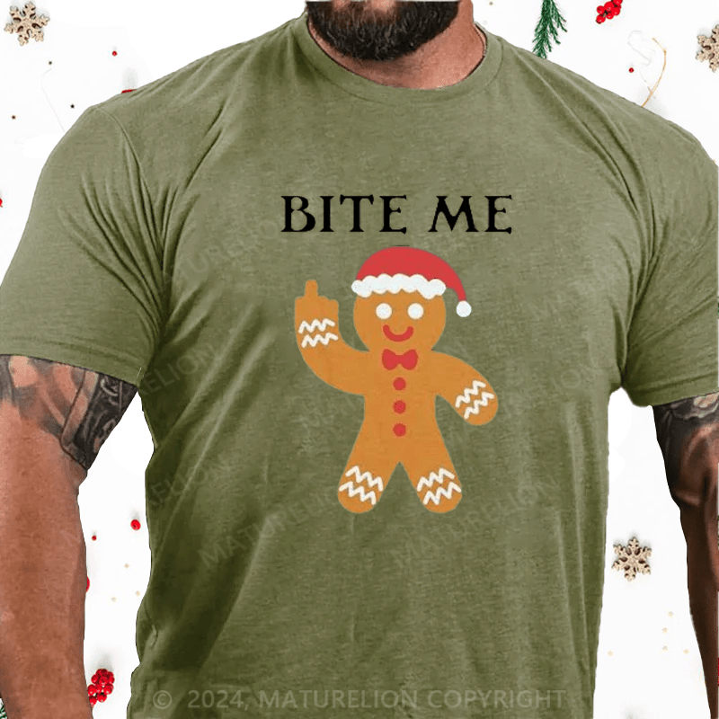 Maturelion Christmas T-Shirt Tipsy Elves Men's Christmas Bite Me Tee