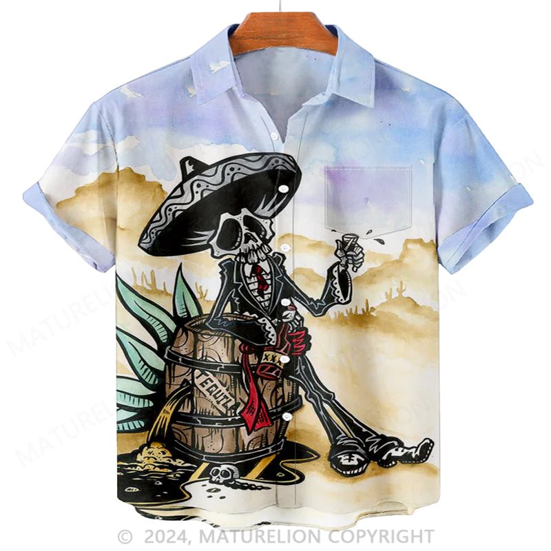 Maturelion Men'S Halloween West Skull Cowboy Printed Shirt