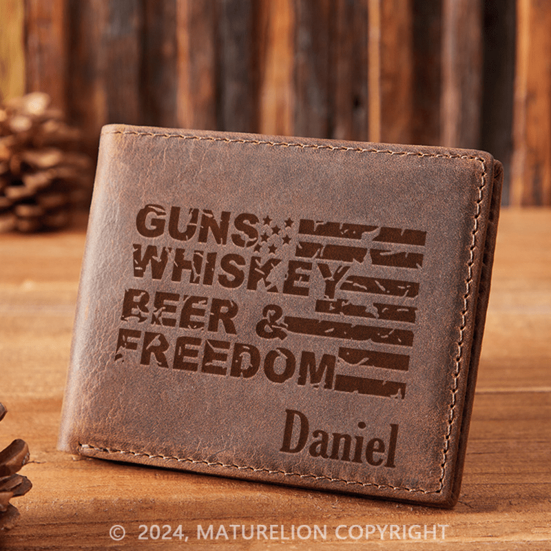 Maturelion Custom Guns Whisky Beer And Freedom Leather Wallet Christmas Gift for Men