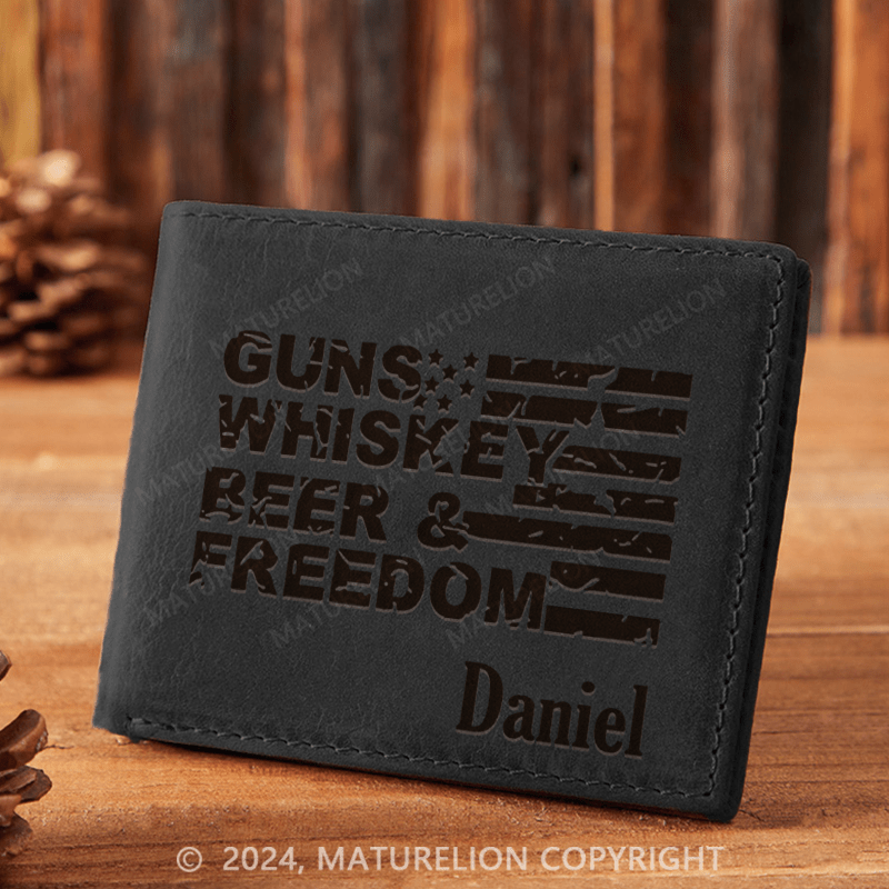 Maturelion Custom Guns Whisky Beer And Freedom Leather Wallet Christmas Gift for Men