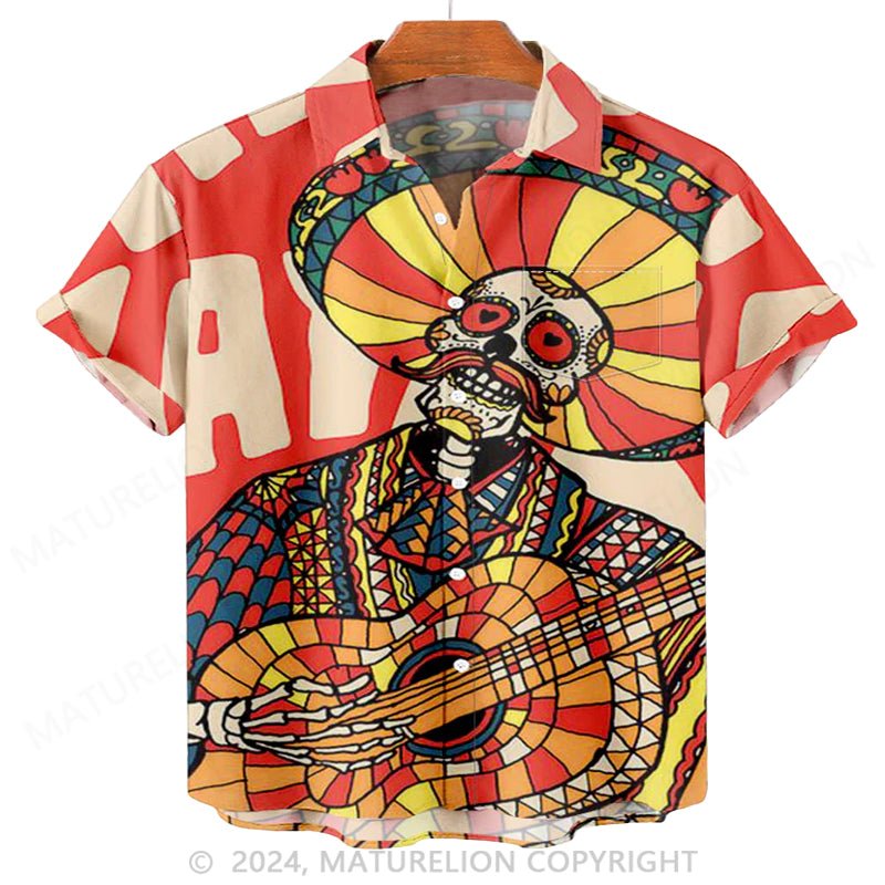 Maturelion Men'S Day Of The Dead Halloween Music Printed Shirt