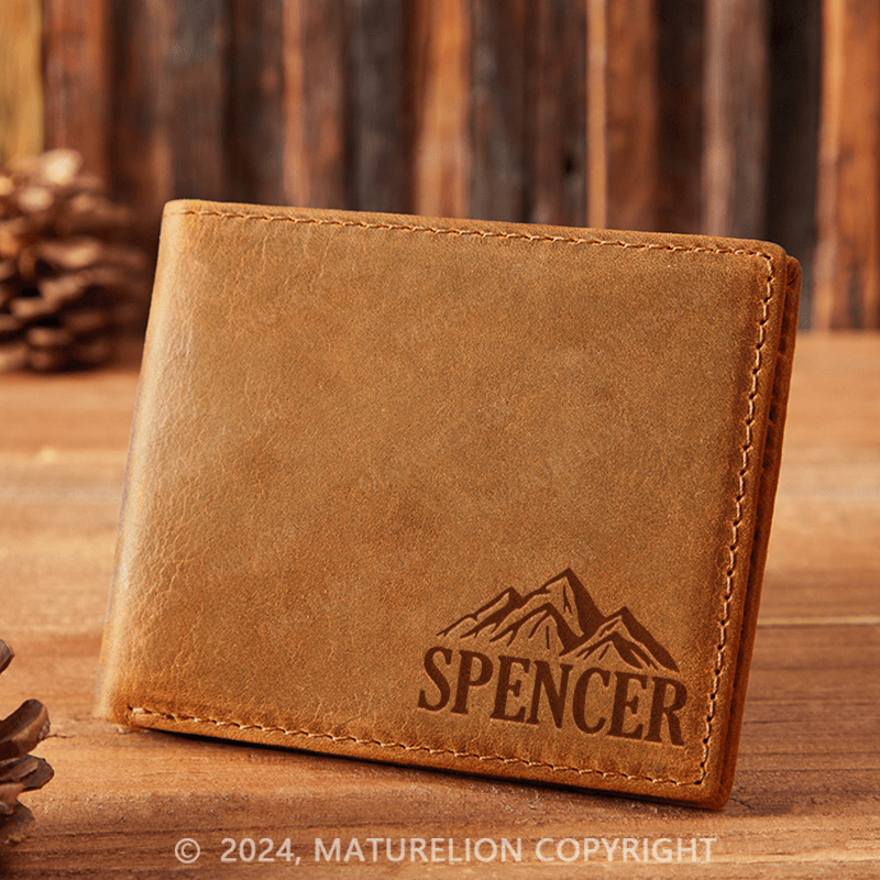 Maturelion Custom Mountain Leather Wallet Christmas Gift for Men