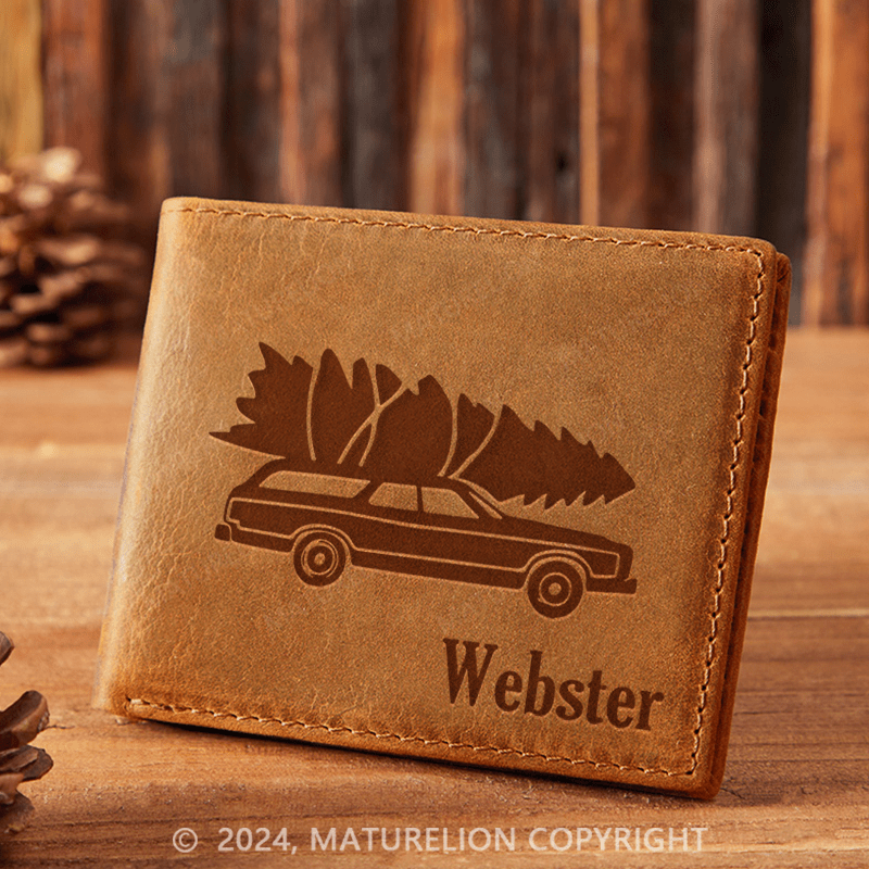 Maturelion Custom Retro Station Wagon Leather Wallet Christmas Gift for Men