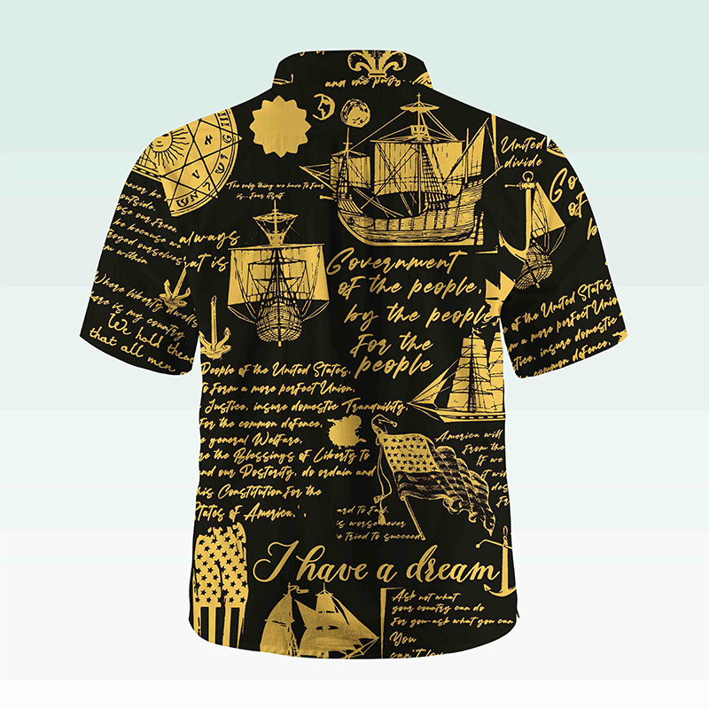 Maturelion Men's Hawaiian Shirt Helloice Steampunk Gold Compass Print Short Sleeve Hawaiian Shirt