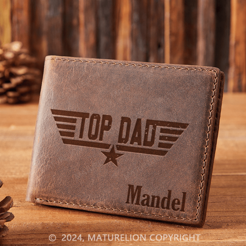 Maturelion Custom Top Dad Leather Wallet Christmas Gift for Men