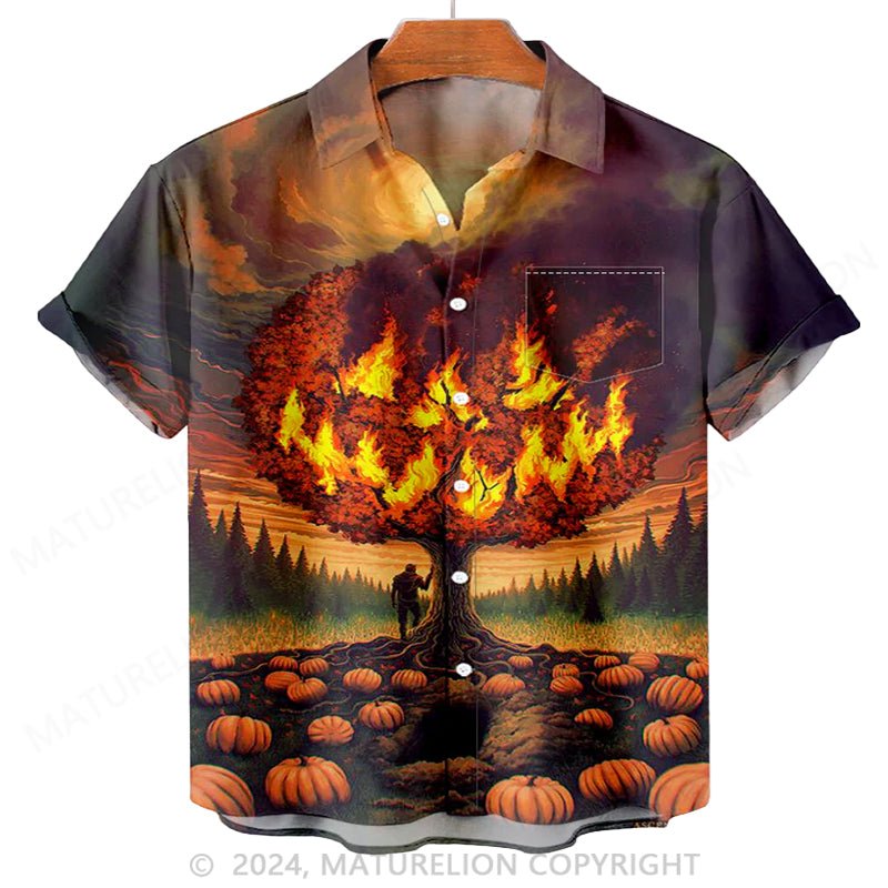 Maturelion Men'S Halloween Skull Pumpkin Printed Shirt