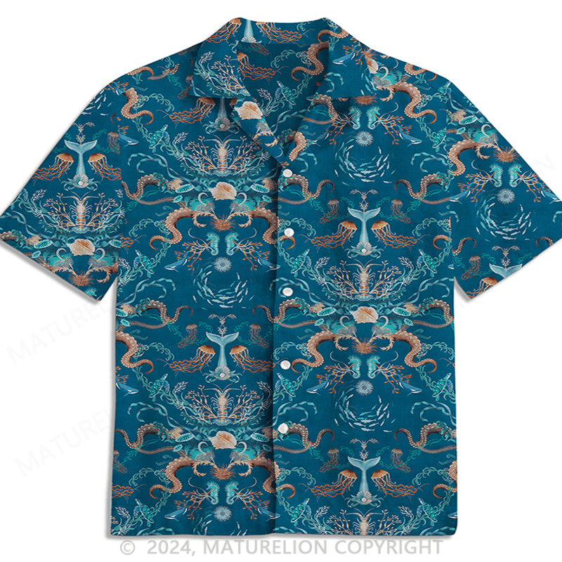 Maturelion Episodic Tropical Monkey Button Up Hawaiian Shirt