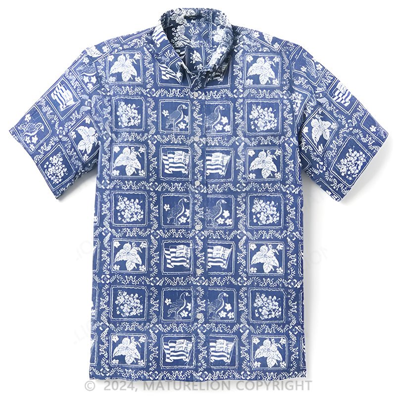 Maturelion Navy Spooner Kloth Men's Hawaiian Shirt Classic Fit