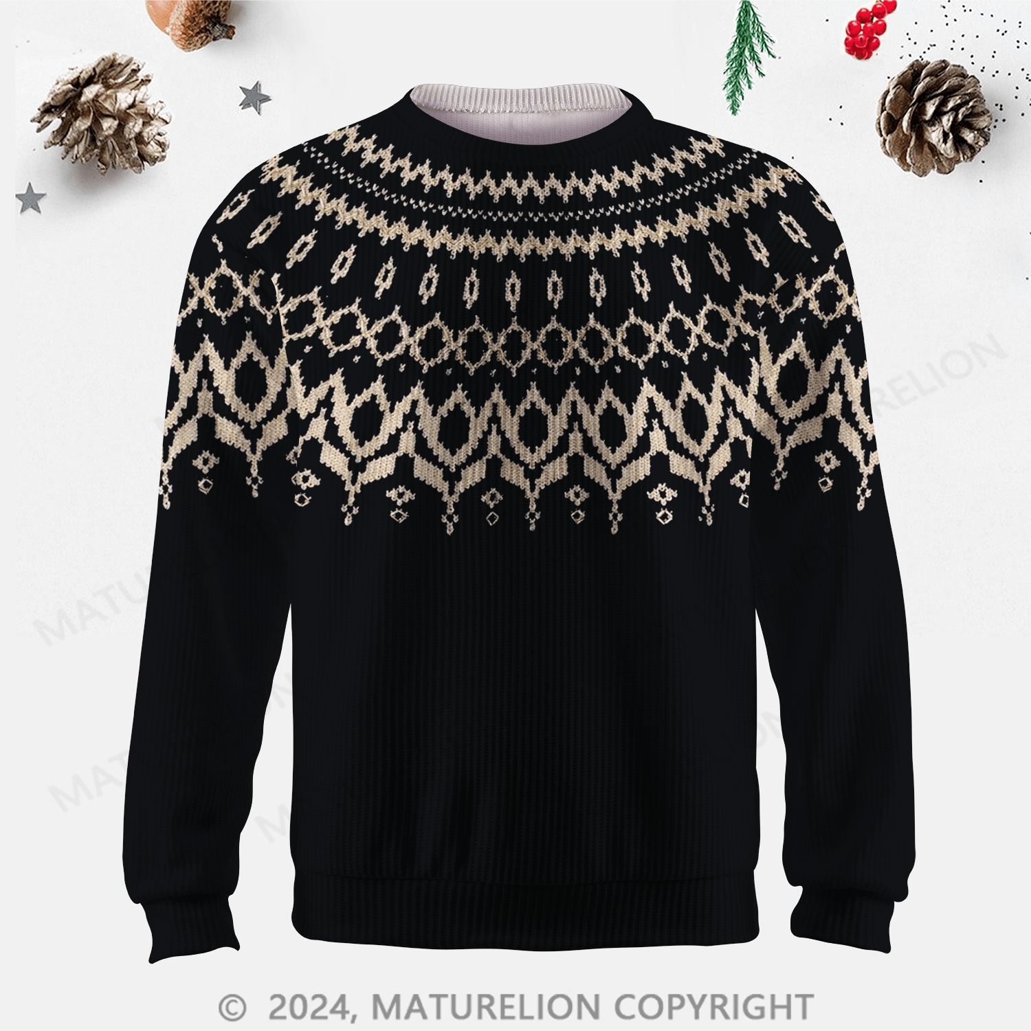 Maturelion Men's Sweater Rustic Wool Blend Fair Isle Sweater