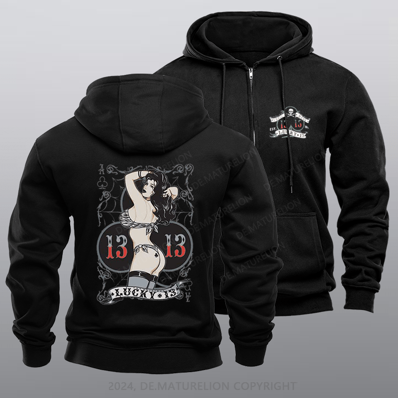 Maturelion Men's Hoodie Queen of Clubs Zipper Hoodie