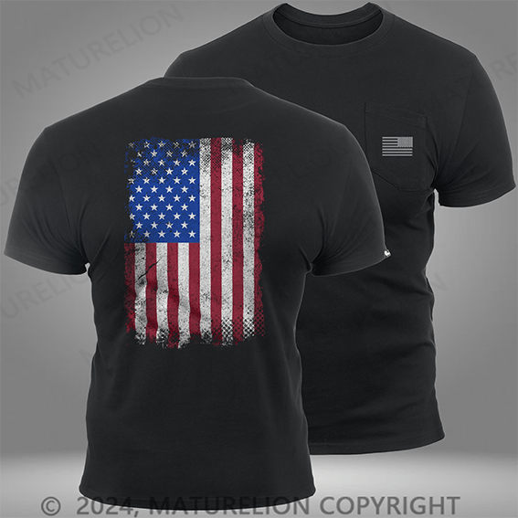 Maturelion Vertical Flag Distressed Pocket T-Shirt